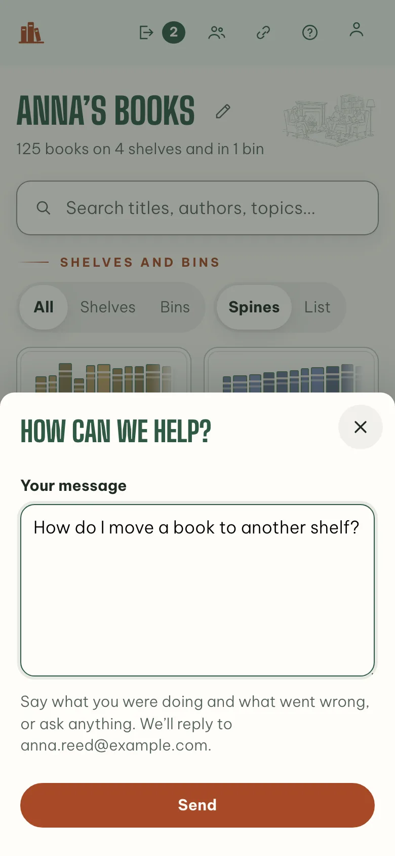The Help button’s message box, inside the app