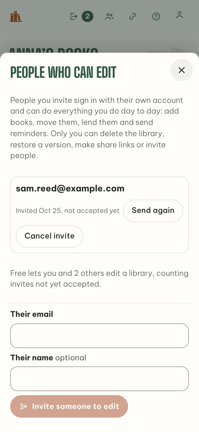 Inviting a family member to help keep the library