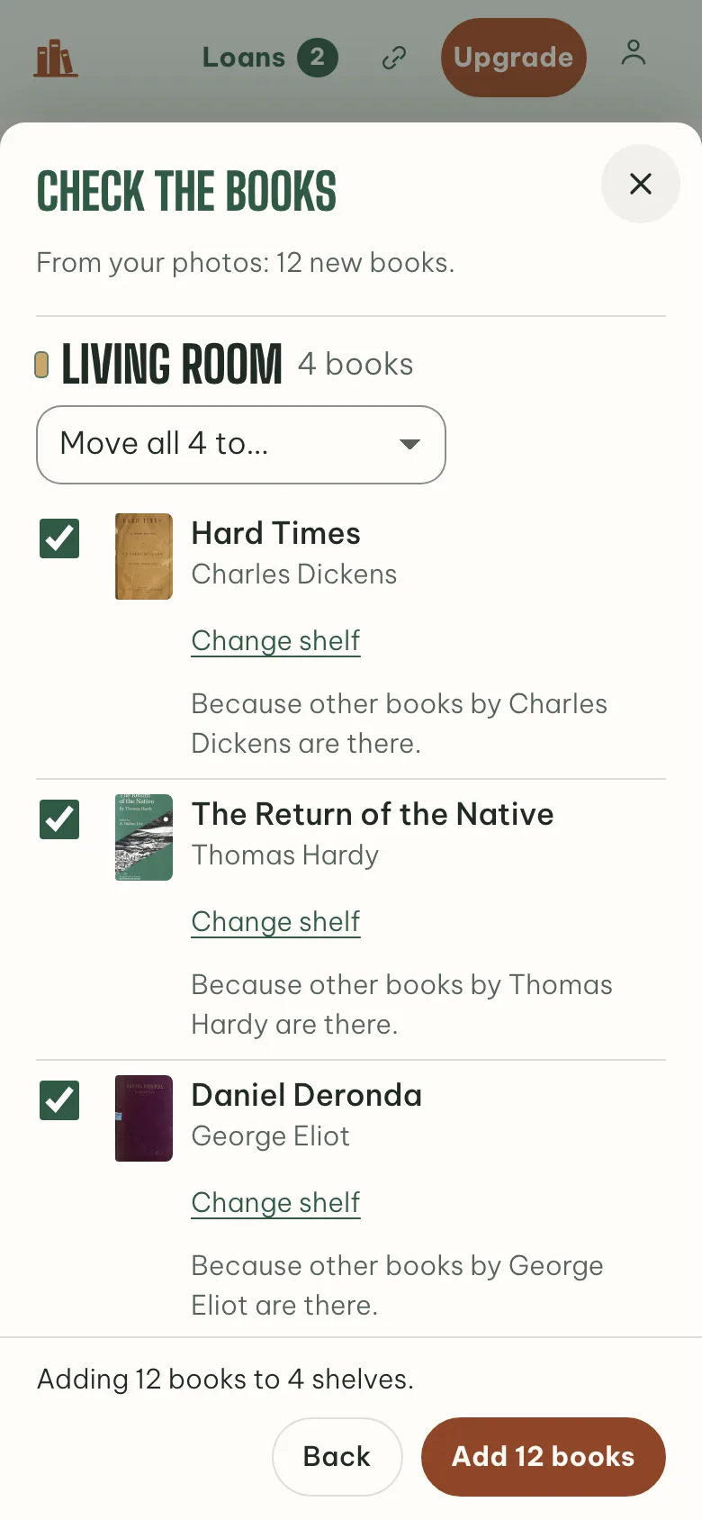 A whole shelf read from one photo: 12 books to check and add